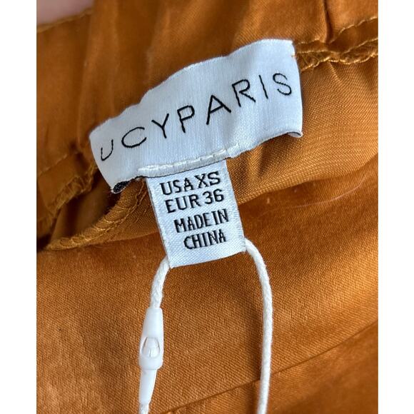 Lucy Paris Women’s XS tan gold Flat Front Celine Wide-Leg Silky Pull-On Pant NEW - Picture 5 of 8